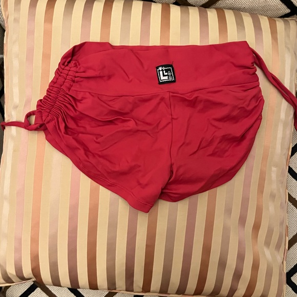 LALA LAND SWIM Red Rouched Shorts - Picture 1 of 2